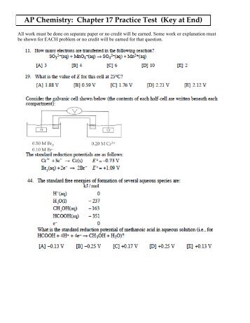 AP Chemistry: Chapter 17 Practice Test (Key at End)