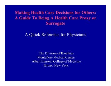 Making Health Care Decisions for Others - Montefiore Medical Center