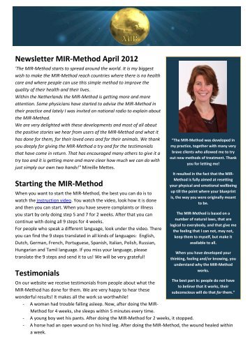 Newsletter MIR-Method April 2012 Starting the MIR-Method ...
