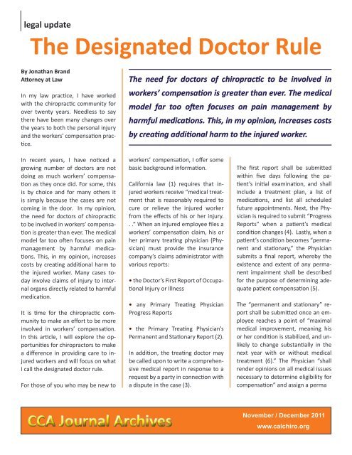 The Designated Doctor Rule - CCA Journal magazine
