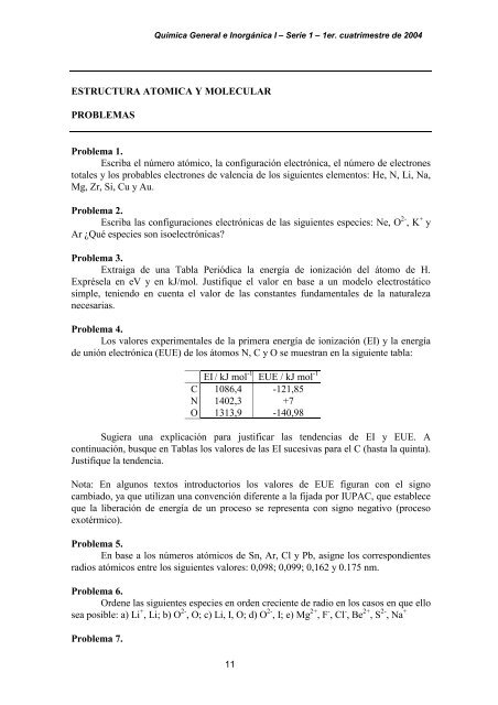 SERIE 1 QUIMICA GENERAL E INORGANICA I PROBLEMAS 1Âº ...