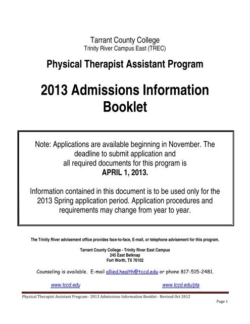 Physical Therapist Assistant Program - Tarrant County College