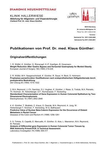 Publikationen von Prof. Dr. med. Klaus Günther - Klinik Hallerwiese