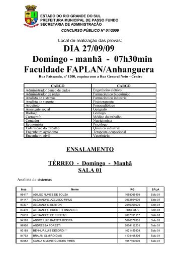 07h30min Faculdade FAPLAN/Anhanguera - Prefeitura Municipal ...