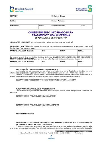 consentimiento informado para tratamiento con clozapina - hgucr