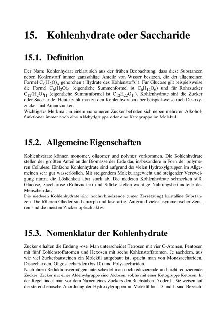 15. Kohlenhydrate oder Saccharide