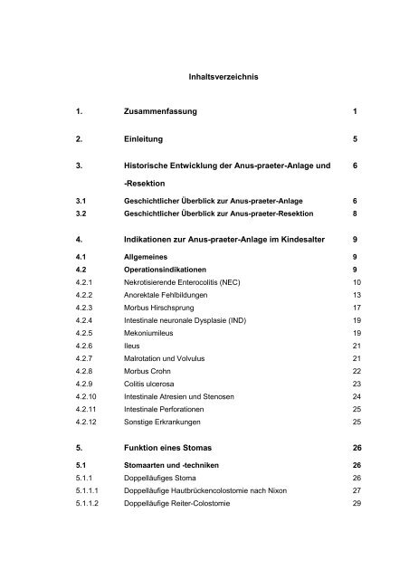 Anus praeternaturalis im Kindesalter Patienten der Kinderchirurgie ...