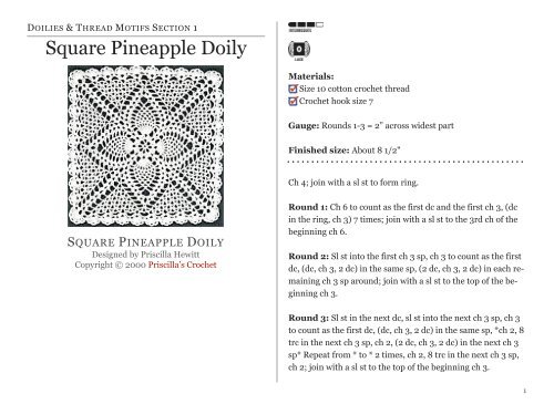 Square Pineapple Doily - Priscilla's Crochet