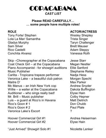 copacabana cast list