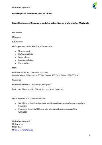 Identifikation von Drogen anhand charakteristischer anatomischer ...