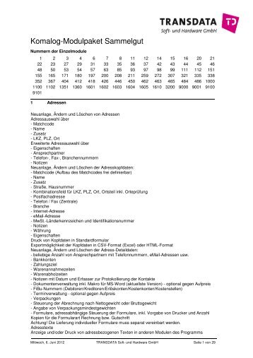 Komalog-Modulpaket Sammelgut - Transdata Soft