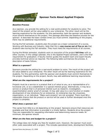 Page 1 of 5 Sponsor Facts About Applied Projects - Fleming College