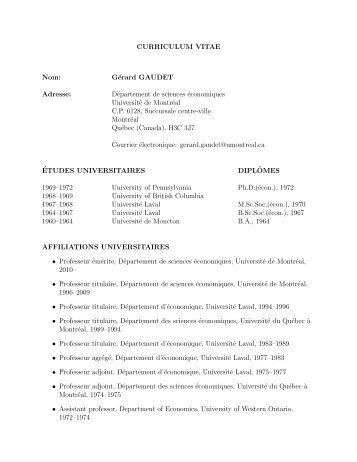 CURRICULUM VITAE Nom: GÃ©rard GAUDET Adresse: DÃ©partement ...