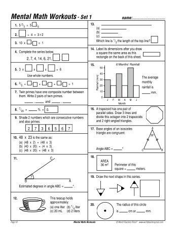 Download pages from Mental Math Workouts, Grades 7-9