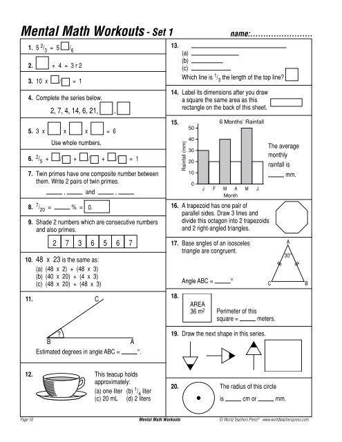 Download pages from Mental Math Workouts, Grades 7-9