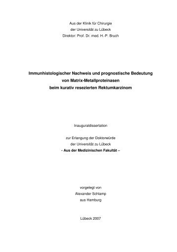 Immunhistologischer Nachweis und prognostische Bedeutung von ...