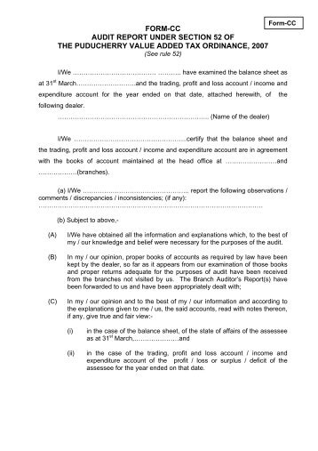 form cc audit report under section 54 of the puducherry value added