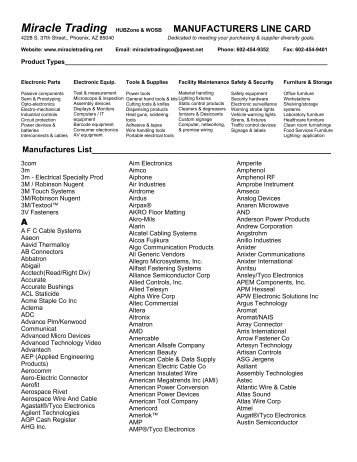 MANUFACTURERS LINE CARD - Miracle Trading Corporation