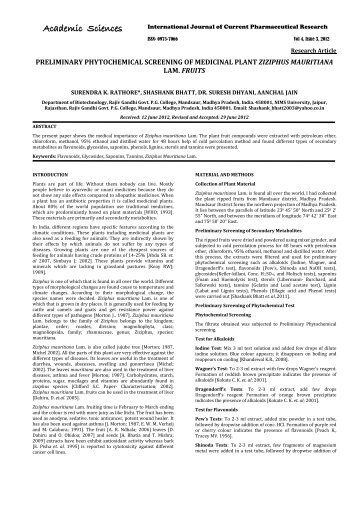 preliminary phytochemical screening of medicinal plant ziziphus ...