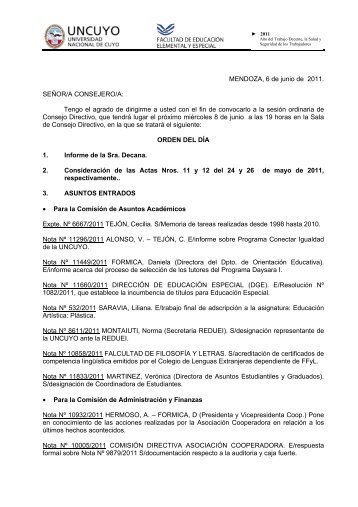 Orden del dÃ­a - Facultad de EducaciÃ³n Elemental y Especial