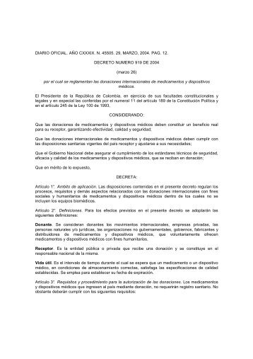 DIARIO OFICIAL. AÃO CXXXIX. N. 45505. 29, MARZO, 2004. PAG ...