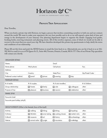 fill out and return the Private Trip Application Form - Horizon & Co.