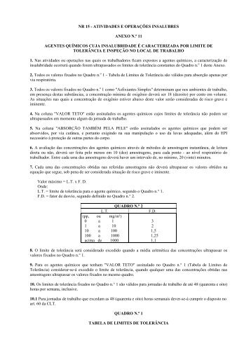 nr 15 - atividades e operaÃ§Ãµes insalubres anexo n.Âº 11 agentes ...