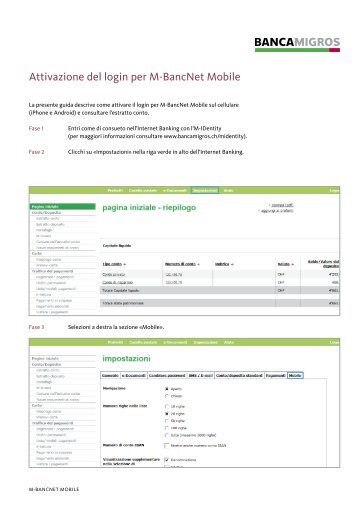 Attivazione del login per M-BancNet Mobile - Migros Bank