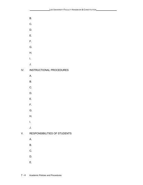 Faculty Handbook & Constitution - Lee University