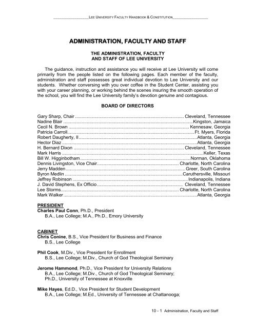 Faculty Handbook & Constitution - Lee University