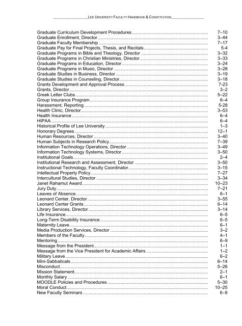 Faculty Handbook & Constitution - Lee University