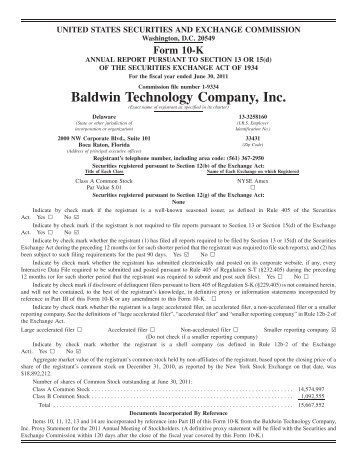 Form 10-K - Baldwin Technology Company, Inc.