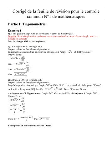 Corrigé de la feuille de révision pour le contrôle commun N°1 de ...