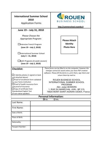 Application Form International Summer School 2010 Revised 2