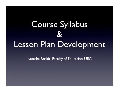 Syllabus and Lesson Plan Development - UBC Blogs