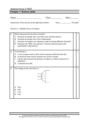 Science Focus 2 TEST Chapter 1 - Pearson Australia Media ...