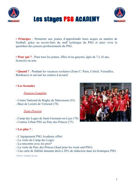Les stages PSG ACADEMY ACADEMY