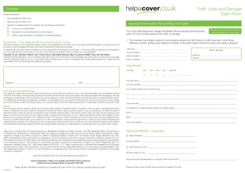 Theft, Loss and Damage Claim Form - helpucover