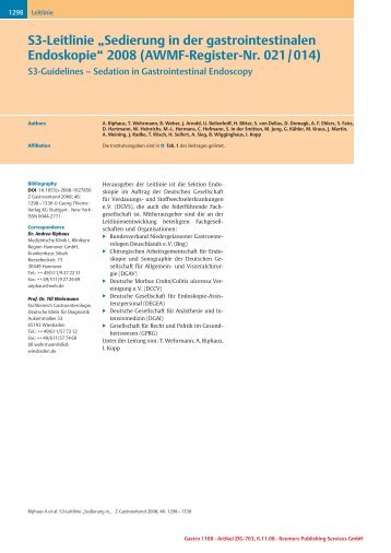 S3-Leitlinie „Sedierung in der gastrointestinalen Endoskopie ... - DGAI
