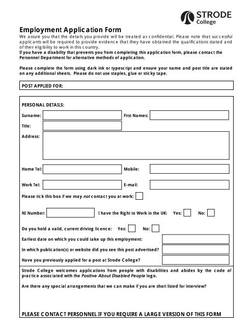 Application Form PDF format - Strode College