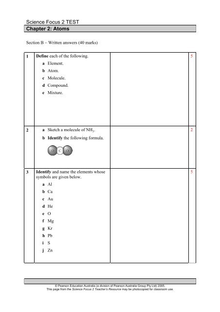 Science Focus 2 - Chapter Tests - Pearson Australia Media Resources