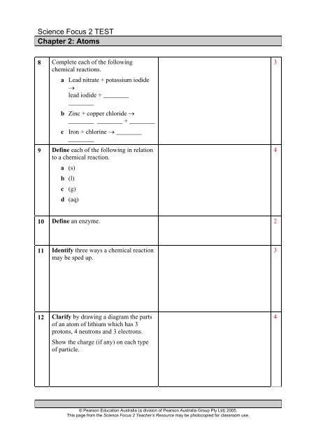 Science Focus 2 - Chapter Tests - Pearson Australia Media Resources