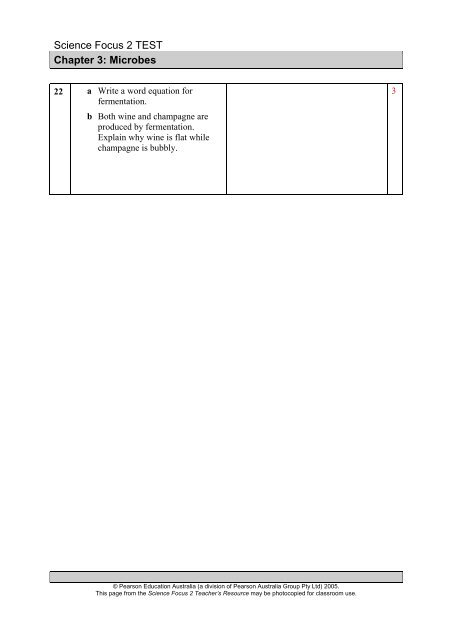 Science Focus 2 - Chapter Tests - Pearson Australia Media Resources