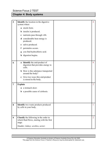 Science Focus 2 - Chapter Tests - Pearson Australia Media Resources