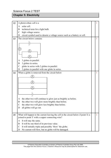 Science Focus 2 - Chapter Tests - Pearson Australia Media Resources