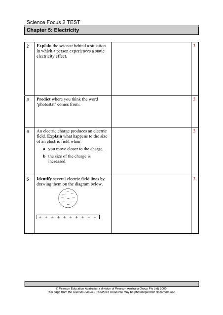 Science Focus 2 - Chapter Tests - Pearson Australia Media Resources