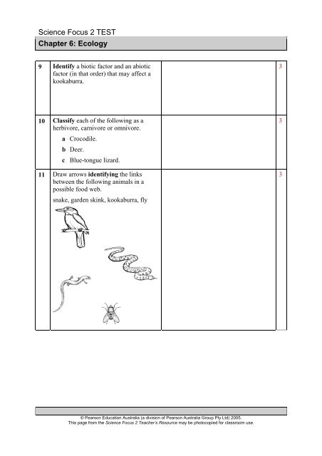 Science Focus 2 - Chapter Tests - Pearson Australia Media Resources