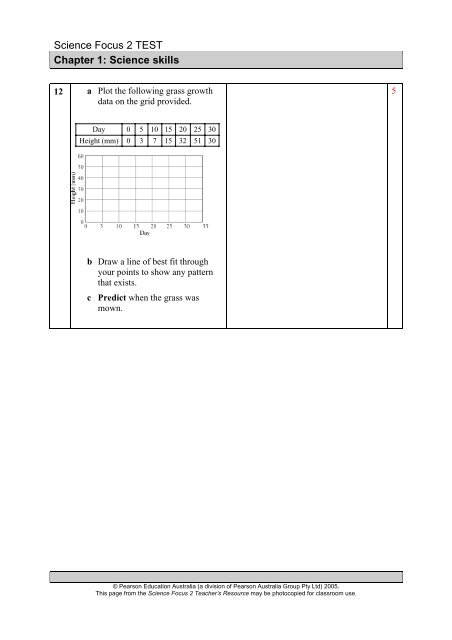 Science Focus 2 - Chapter Tests - Pearson Australia Media Resources