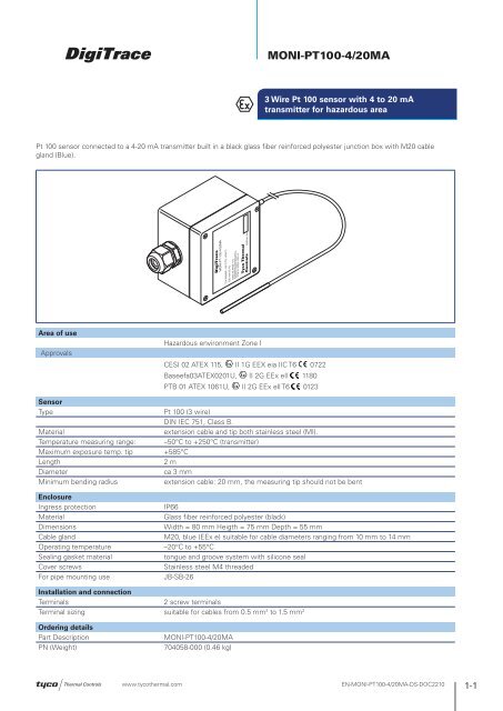 MONI-PT100-4/20MA - Tyco Thermal Controls