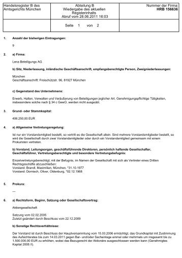 Handelsregister B des Amtsgerichts München Abteilung B ...